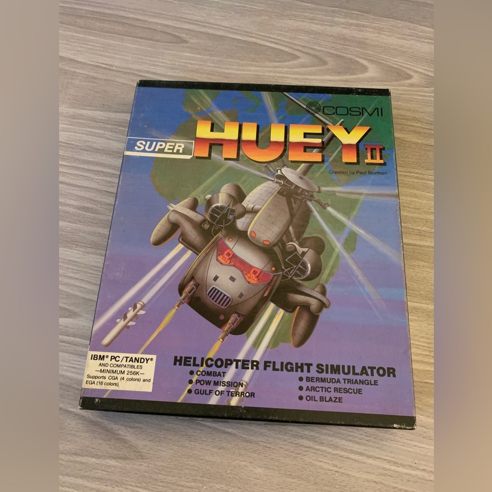 Super Huey II Cosmi Helicopter Simulator IBM Tandy 5.25" PC Computer Game